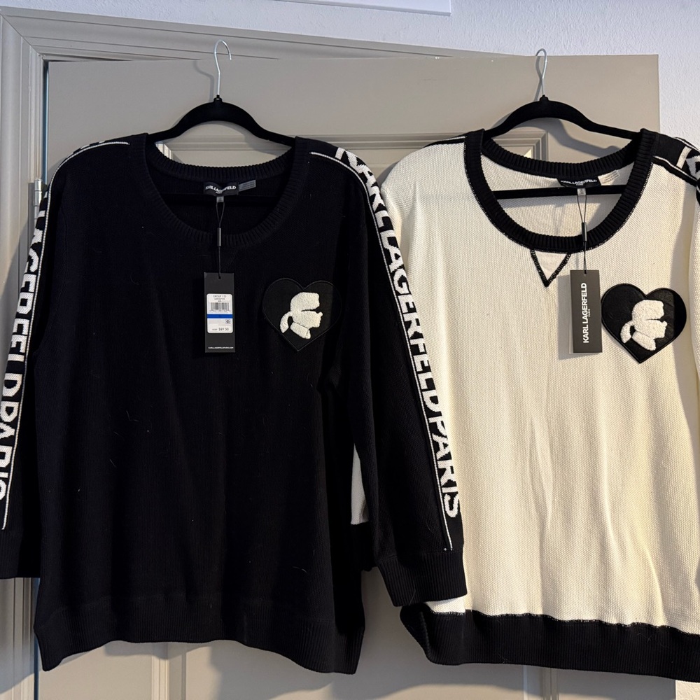 Karl Lagerfeld Black and Cream Logo Sweaters